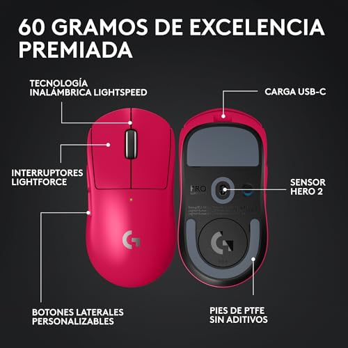 Miniatura 6 de Logitech G Pro X Superlight 2 Lightspeed Ratón Inalámbrico Gaming, Ligero, 4k Polling, Interruptores Híbridos Lightforce,Sensor Hero 2, 32k Ppp, 5 Botones Programables, Usb-C, Pc, Mac - Rosa