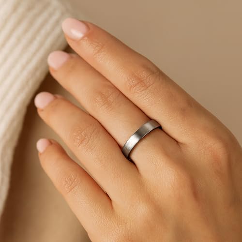 TRUMIUM 4mm Tungsten Wedding Band for Men Women Thin Gunmetal Black Plated Matte Finished Engagement Promise Rings Beveled Edges Comfort Fit Size 11.5 by TRUMIUM - Image 5