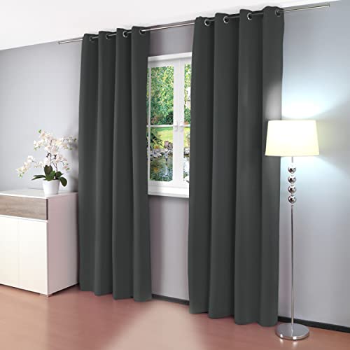 Gräfenstayn Alana – ogenomskinlig monokrom termisk mörkläggningsgardin med öljetter, 100 % polyester, antracit, 2-pack