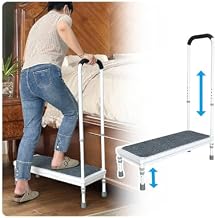 AOSSA Medical Step Stool with Handle for Elderly, Heavy Duty Adjustable Bedside Stepping Stool for Adults, Wide Step Platform with Handrail, Bed Grab Bar for Seniors High Beds Stairs