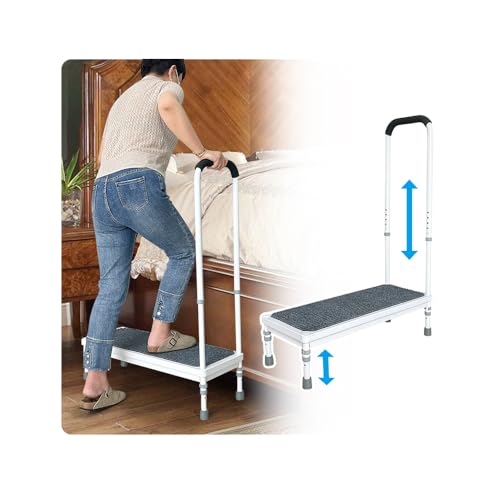 AOSSA Step Stool with Handle for Elderly, 400 lb Car Steps for SUV RV Mobile Home, Adjustable Metal Platform Foot Stepping Stool, Portable Step Stool with Grab Bar Handrail by AOSSA - Used condition - US$90.64