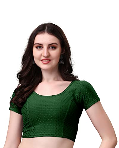 Image of Women's Stretch Cotton Saree Blouse | Readymade Blouse for Saree | Round Neck | Short Sleeves | Soft, Breathable & Comfortable