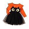 Robe à Manches Longues en Maille pour Fille - Motif Chat - Costume d'halloween - Tenue de fête pour Tout-Petit - Robe de Jeu décontractée