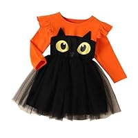 Robe à Manches Longues en Maille pour Fille - Motif Chat - Costume d'halloween - Tenue de fête pour Tout-Petit - Robe de Jeu décontractée