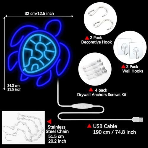 Image of GTOTd Sea Turtle Blue Ocean Wall Art Lamp Led Neon Sign.Cute Christmas Kid Bedroom Decor Gifts Merch Party Supplies for Wall Decorative Acrylic USB Powered Home Night Light Living Kids Room Shop Bar