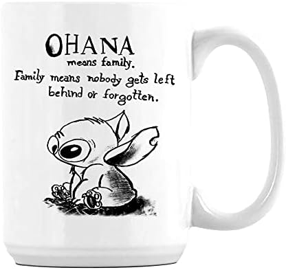 Ohana Means Family Stitch Coffee Tea Cocoa Soup Daily use Mug Birthday Gift Party gage Keepsake C Handle Unique Ceramic Cup Mug. (Blue Spoon)