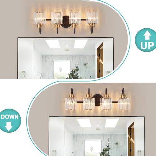 Image of ORB Bathroom Light Fixtures with K9 Crystal Lampshade Bathroom Lighting Over Mirror Vanity Lights for Living Room,Bedroom,Restroom,Hallway 4 Lights