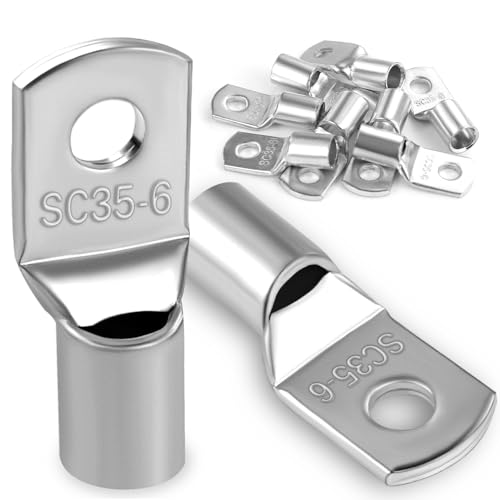 10Pcs Copper Wire Lugs 35mm2 M6 Bolt Hole,Battery Cable Ends Eyelets Crimp Tubular Ring Terminals Connectors