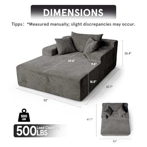Image of Sytopia Chaise Lounge with Armrests, Oversized Sofa Bed with 3 Pillows, Cozy Boneless Couch, Sleeper Reading Chair for Living Room Bedroom, Floor Sofa Chenille, Furniture Sala, Black Onyx