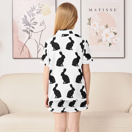 ALAZA Silhouette Of Rabbit Black White Pajamas Satin Pajama Set Short Sleeve Button Down Sleepwear4