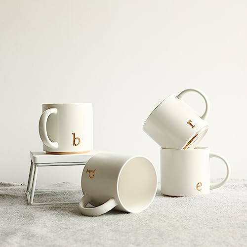 image for COLLECTIVE HOME - Monogram Ceramic Mugs, 15 oz Golden Initial Coffee C