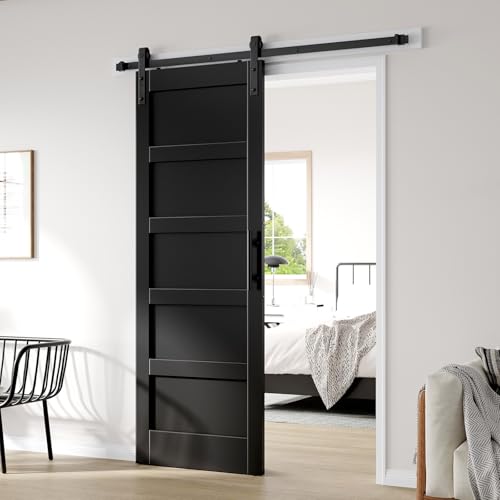 Image of Fredbeck 32x84 inch Black Barn Door Interior,Sliding Doors with Hardware