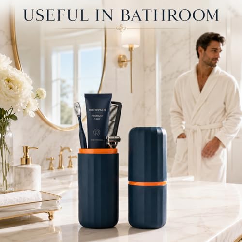 Image of 2 PCS Tooth Brush Holder Bathroom Toothbrush Cover Case Camping Accessories for Outdoor Tooth Brush Cover Box Brush Stand Toothbrush Holder for Travel Toothpaste Holder(1-Blue,1-Pink)