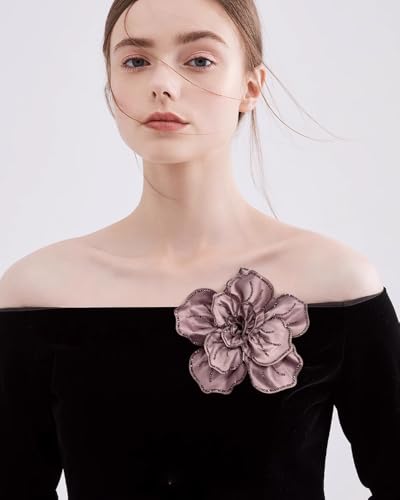 Image of Fabric Rhinestone Flower Big Brooch Lapel Pins for Women Elegant Crystal Floral Brooches Pin for Dresses Suit Accessories Jewelry Boutonniere Corsage Wedding Party 5.5in