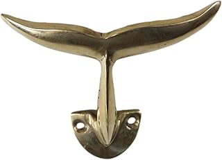 Ebros Gift Pack of 2 Brass Gold Nautical Baleen Blue Whale Tail Wall Hook Hanger 3.25" Wide Coastal Themed Wall Mount Coats Hats Keys Hook Decor Hanging Fish Whales