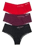 Victoria's Secret PINK Cheekster Panty Set of 3 Small No Show Lace Red / Maroon / Black