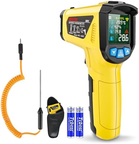 MESTEK Infrared Thermometer Temperature Gun, -58°F~1472℉, Non-Contact Digital IR Laser Thermometer Temp Gun with Probe for Cooking, Pizza Ovens, Griddles, Meat, HVAC, Adjustable Emissivity