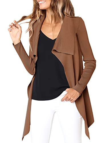 Anrabess Womens Long Sleeve Open Front Cardigans Lightweight Knit Draped Sweaters Outwear B814-Kafei-L Coffee #TOP1
