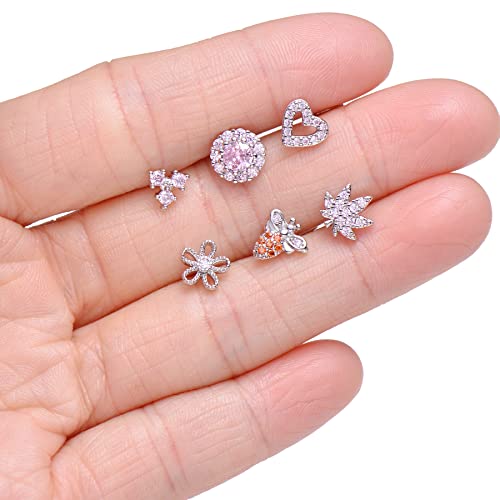Tornito NP48-16PS 16Pcs Nose Stud Rings Screw Shaped Nose Ring Flower Snake Butterfly Heart Eye Cz Dangle Nose Rings Stud Body Piercing Jewelry thumb #5