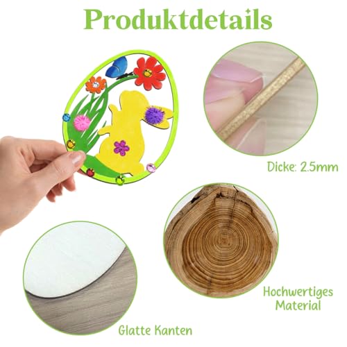 JOYEASE Ostern Basteln Kinder, 274 Stück Holzanhänger Ostereier zum Bemalen, Oster Bastelset Kinder ab 3 4 5 6 7 8 9 Jahre, Ostergeschenke Kinder, Osterdeko Basteln mit Pompons Aquarellstift Strass