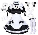 Anime French Maid Lolita Fancy Queen Princess Dress Cosplay Costume Furry Cat Ear Gloves Socks Set(BK 3XL)