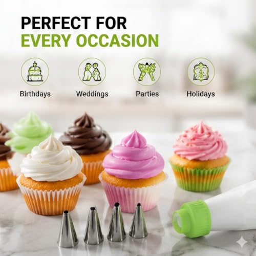 Image of Curated Cart 12 Pcs Cake Decorating Set, Piping Tips, Nozzles for Frosting Icing Piping Bag, Used for Pastry, Cakes, Cookies & Muffin Decoration, Reusable Piping Bag Included