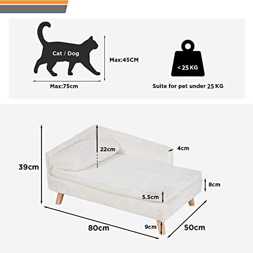 BingoPaw Elevated Dog Sofa Bed: L Shaped Raised Dog Lounger Couch with Durable Wooden Legs - Nordic Plush Fur Pet Chair Bed with Soft Removable Cushion Mat and Pillow L(80x50cm)