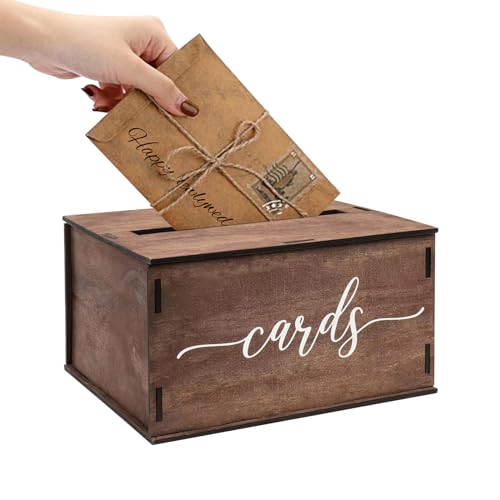 JINGHANGER Boîte à cartes cadeaux de mariage 20 x 18,5 x 11,5 cm, boîte en bois avec couvercle, boîte à argent, boîte à cartes avec fente pour anniversaire, anniversaire de mariage, fête, décorations