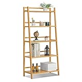 MoNiBloom Estante de escalera para libro de plantas y flores, organizador de almacenamiento trapezoidal de bambú de 5 niveles para sala de estar, patio, cocina, baño, oficina en casa, color natural
