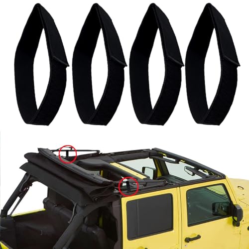Hood Straps Rear Window Straps for Jeep Wrangler JK Hood Lashing Straps for Jeep Heavy Duty Rear Window Straps Black (4-Pack)