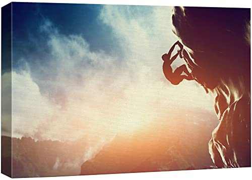 Canvas Wall Art - Man Climbing Mountain Sunset 24"x36