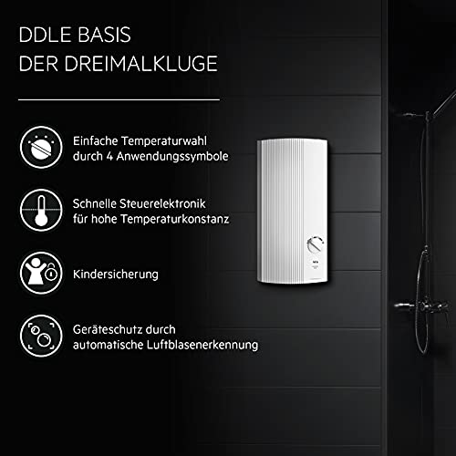 AEG DDLE Basis Electronic Instantaneous Water Heater 18/21/24 kW, Switchable, Continuous Temperature Selection with 4 Application Symbols, Fixed Connection 400 V, VDE Tested, 222390