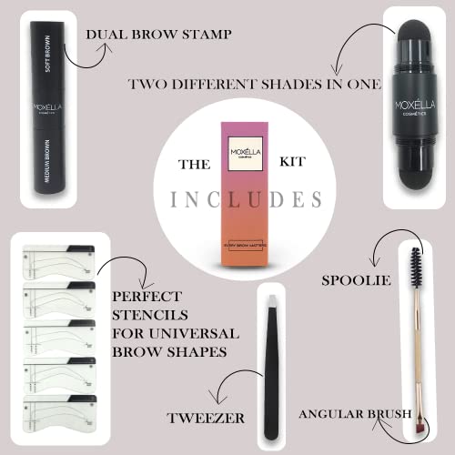 Moxella Eyebrow Stamp Stencil Kit Dual Color, 2 Different Shades In 1 Brow Stamp, Perfectly Arched Brow Stencils, Eyebrow Shaping Kit For Perfect Instant Brows, Long Lasting, Smudge Proof, Waterproof Brow Kit, User-Friendly & Reusable Brow Stamp And Stencil Kit (Dark Brown + Nearly Black) #TOP2