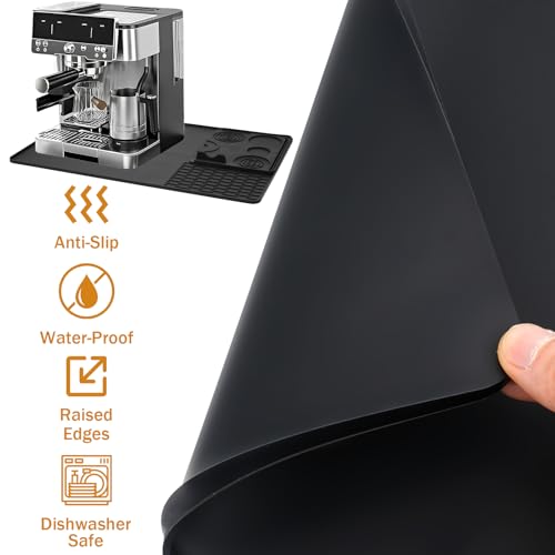 Large Silicone Coffee Mat for Ninja Luxe Espresso Machine ES601 – 23''x15'' Coffee Bar Accessories for Ninja Luxe Cafe Accessories Silicone Coffee Mat with Convex Edge,Black by YEXEXINM - Image 3