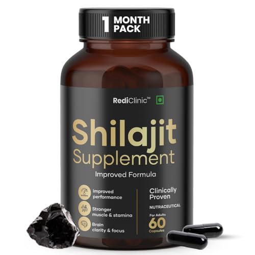 Image of Shilajit /Shilajeet Capsules for Stamina, Muscle Growth & Energy | Swarna Bhasma, Gokshura, Ashwagandha |Shilajit for Men | 100% Ayurvedic | Pack of 1-60 Capsules