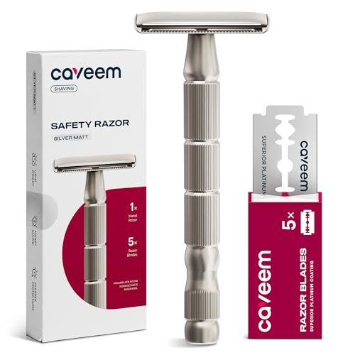 CAVEEM Double Edge Safety Razor for Women & Men, 5 Blades, Silver Matte by CAVEEM - Used condition - CA$15.59