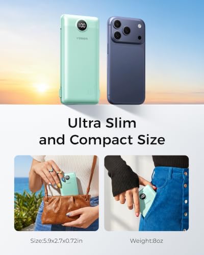 VEGER Portable Charger, Ultra Slim Power Bank Built in Wall Plug and Cables — view 6