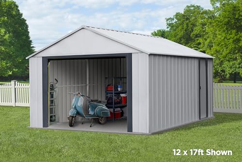 Arrow Shed 12\' x 17\' Murryhill Garage Galvanized Steel Extra Tall Walls Prefabricated Shed Storage Building, 12\' x 17\', Flute Gray