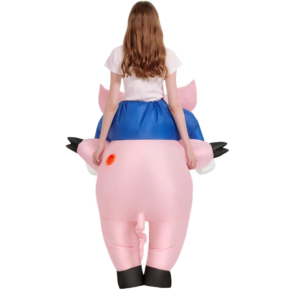 JASHKE Costume Cochon Chevaucher Gonflable Deguisement Cochon Gonflables | Costume Gonflable de Cochon pour Adulte Chevauche un Cochon Rose Deguisement Gonflable Rigolos Halloween Noël Carnaval