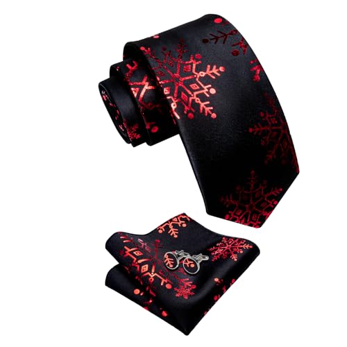 Image of YourTies Christmas Ties for Men Silk Red Xmas Snowflake Necktie Pocket Square CufflinksParty Holiday Festival New Year