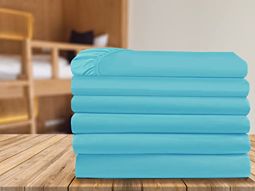Elegant Comfort 1500 Thread Count Premium Hotel Quality 6-Pack Fitted Bottom Sheets with Deep Pockets, Wrinkle-Free, Stain and Fade Resistant, Twin/Twin XL, Aqua
