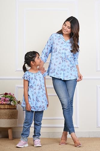 Image of Maaesa Women & Girls Mother Daughter Matching Shirt Combo || Rayon Tie-Dyed Shirt || Full Sleeve || Casual Wear || Family Twinning Outfit