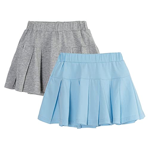 2 Piezas Falda Plisada Corta Niña Algodón con Cintura Elástica Falda Verano con Pantalón Interior(Gris Azul,140/8-9 años)