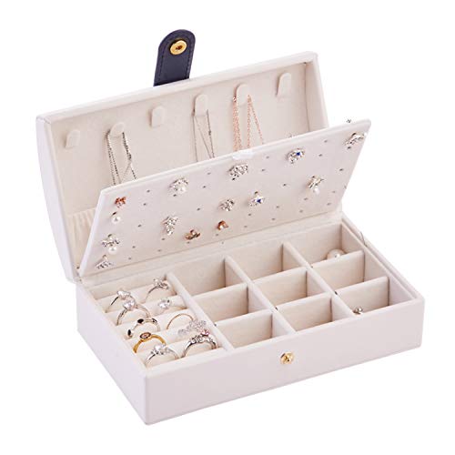 Preisvergleich Produktbild Schmuckkästchen,Schmuck Organizer PU-Leder Schmuckkästchen Reise Schmuckkoffer Klein,Schmuckaufbewahrung für Halsketten,Armbänder,Ringe,Ohrringe - Weiß