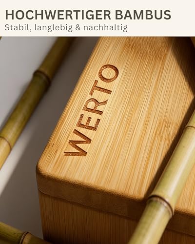 WERTO Toilettenhocker Klappbar aus Bambus-Holz - Ergonomischer Klohocker fürs Erwachsene - 𝗥𝘂𝘁𝘀𝗰𝗵𝗳𝗲𝘀𝘁 & Stabil - WC Hocker für Badezimmer - Mit 4X Anti-Rutsch-Pads