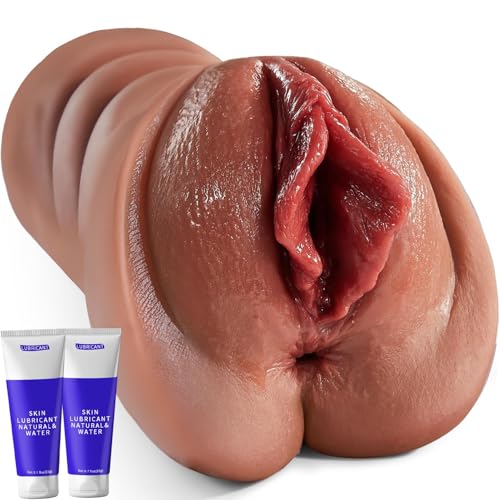 Image of Realistic Pocket Pussy for Men with Two Texture Fleshy Channels | BIG SHOCKED Male Masturbator with Extended Vagina & Anal Tunnel, TPE Soft Tight Wrap Stimulation Mens Light Sex Doll