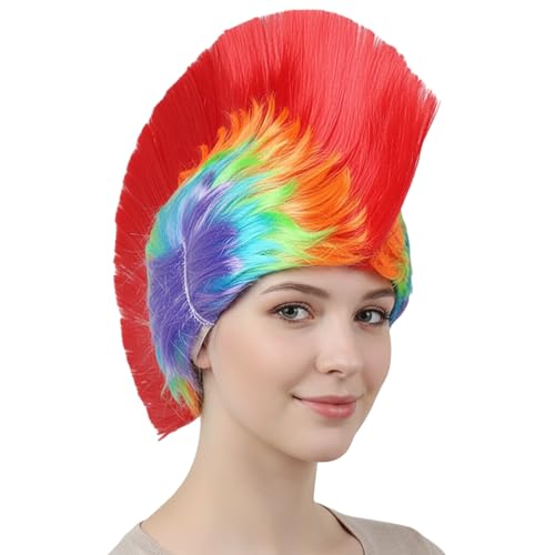 Funny Wig, Cockscomb Rainbow Wigs for Costume Parties, Rock Concerts and Halloween, Vibrant Multi-Coloured Synthetic Fibre Wig