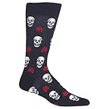 Hot Sox Men's Conversation Starter Novelty Casual Crew, Skulls and Roses (Black), Shoe Size: 6-12 (Sock Size: 10-13)