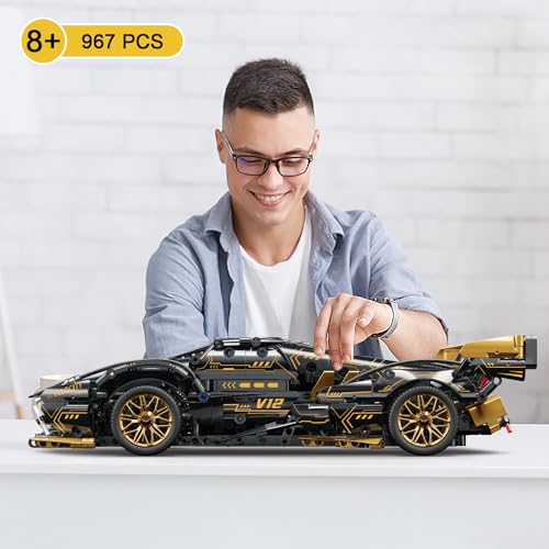 PinkBee Sport Car Building Block Sets for Adults,Race Car with LED Lights Collectible 1:14 Model Scale Engineering Toy Birthday for Men Teens Boys 8+ 8-12 12-16 12 13 14 — view 6