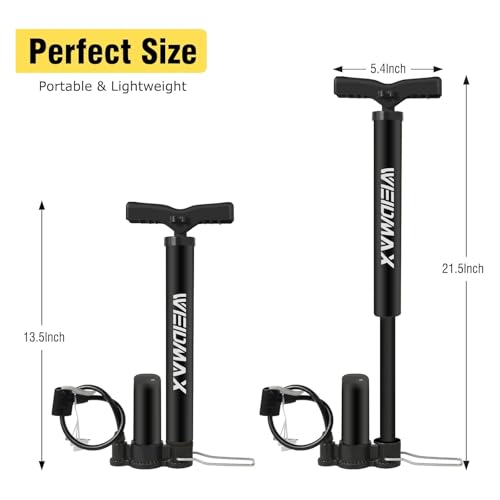 WEIDMAX Mini Fahrradpumpe für alle Ventile - tragbar, kompatibel mit Nadeln, 120PSI | Ideale Reifenpumpe für Fahrradfahr